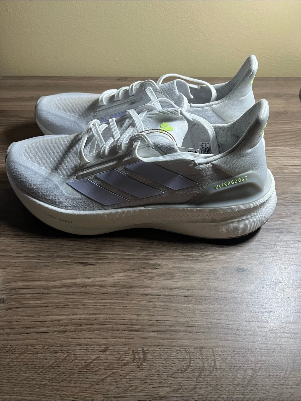 adidas White & Lavender Mesh Running Sneakers with Neon Accents